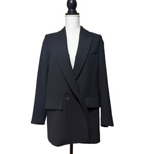 ZARA Black Sz XS‎ Double Breasted Blazer Jacket Oversized Minimalist Style EUC
